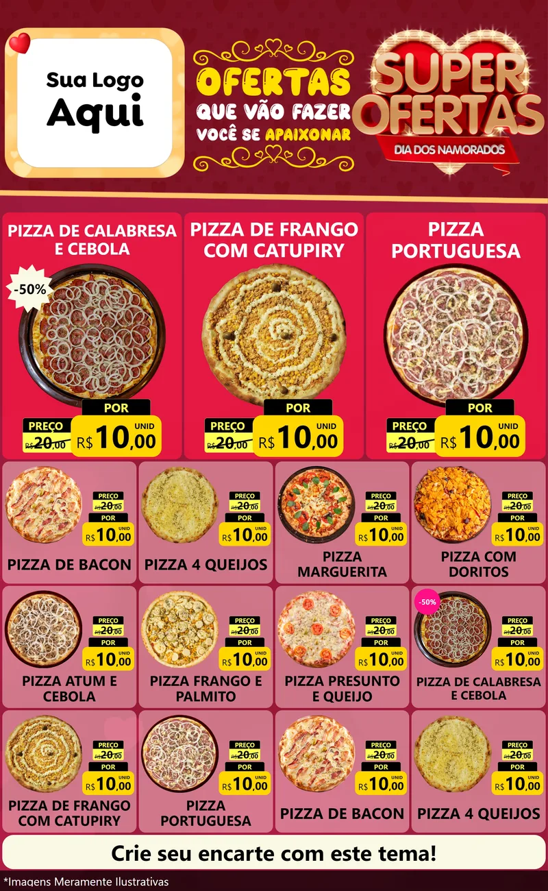 Modelo de Encarte para Encarte Grande com o tema Dia dos Namorados para Pizzaria
