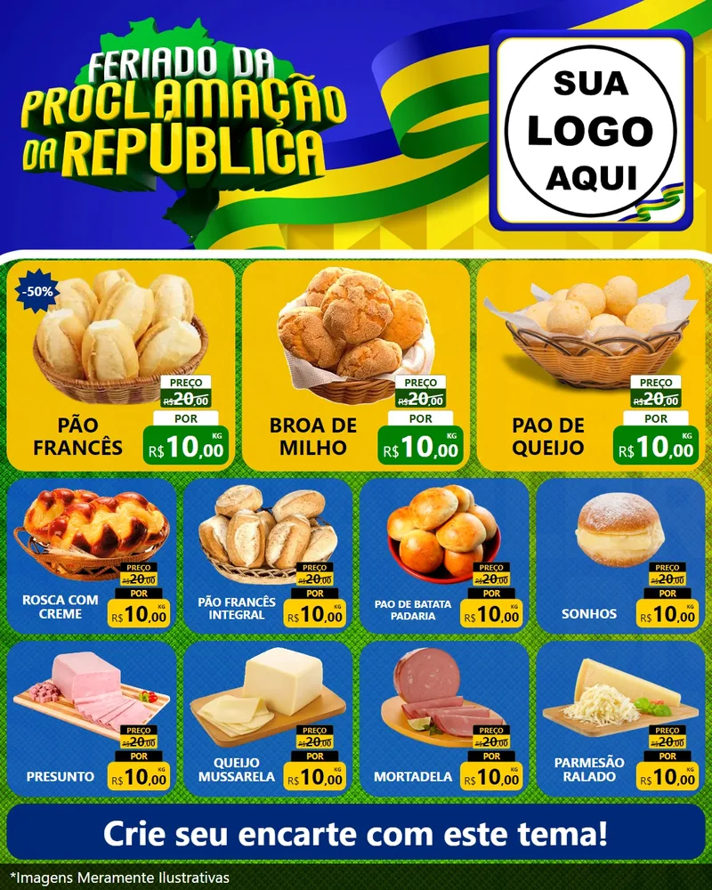 Modelo de Rede Social para Feed Instagram com o tema Feriado da Proclamação da República para Padaria