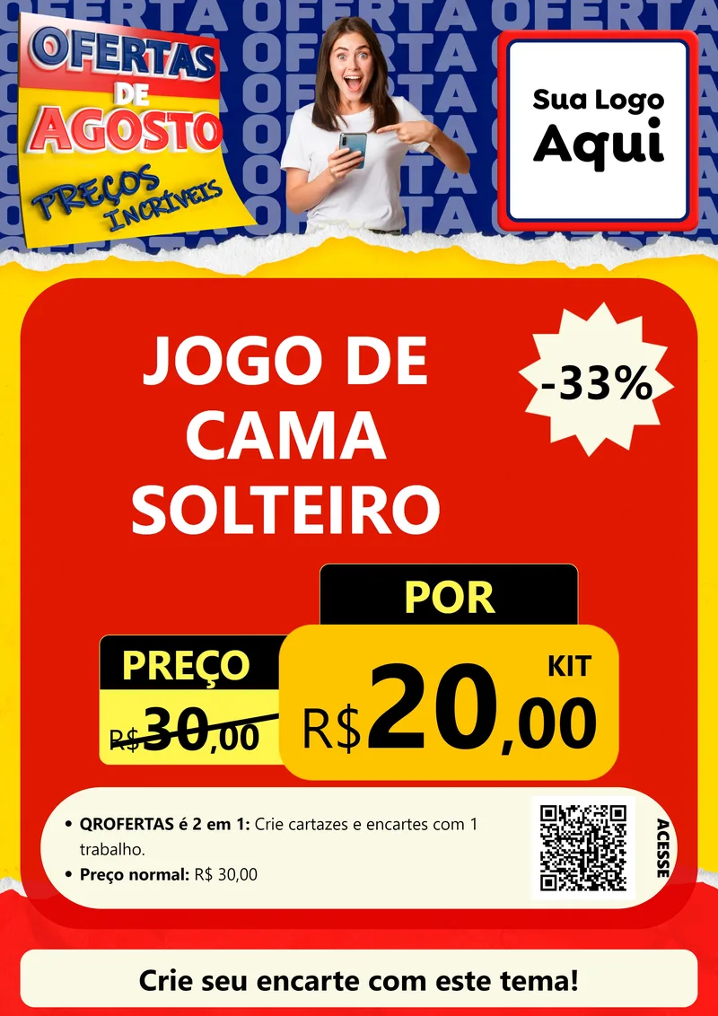Modelo de Cartaz para Cartaz A4 Vertical com o tema Ofertas de Agosto - Preços Incríveis para Cama, Mesa e Banho