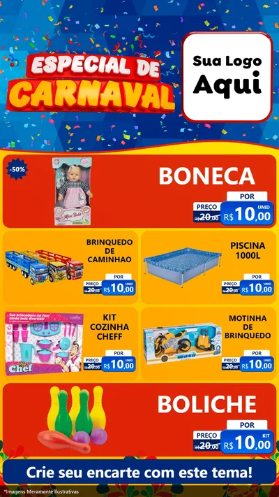 Modelo de TV para TV Vertical com o tema Especial de Carnaval para Brinquedos