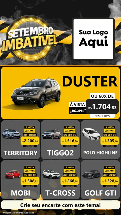 Modelo de Rede Social para Stories com o tema Setembro Imbatível para Concessionaria de Carros