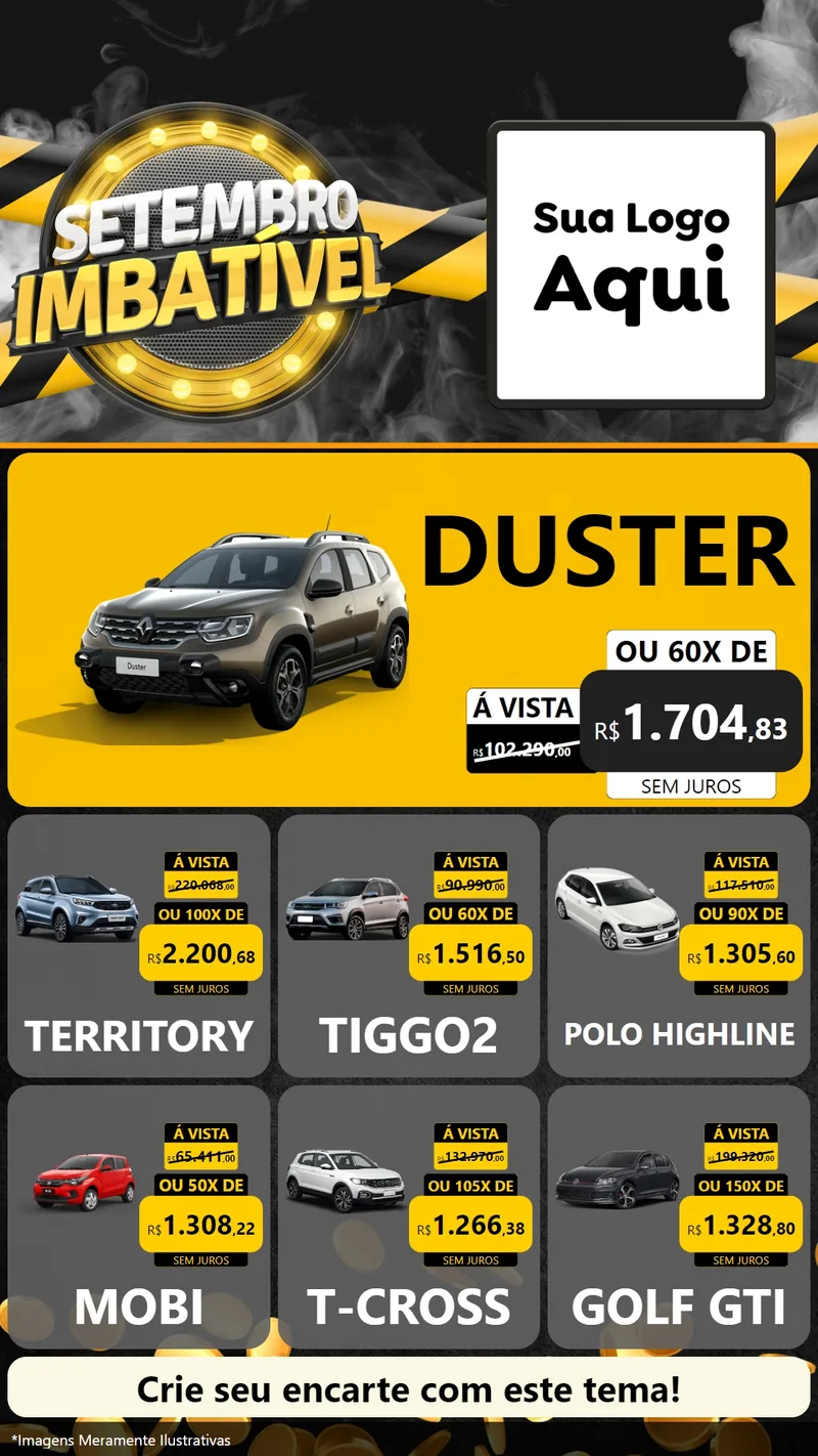 Modelo de Rede Social para Stories com o tema Setembro Imbatível para Concessionaria de Carros
