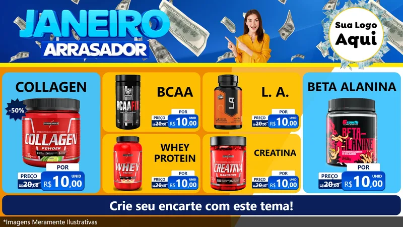 Modelo de TV para TV Horizontal com o tema Janeiro Arrasador para Suplementos alimentares