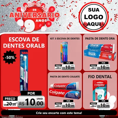 Modelo de Rede Social para Feed Facebook com o tema Promoção de Aniversário - 9 Anos para Higiene Pessoal