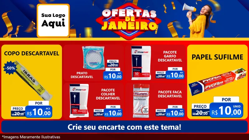 Modelo de TV para TV Horizontal com o tema Ofertas de Janeiro para Embalagens