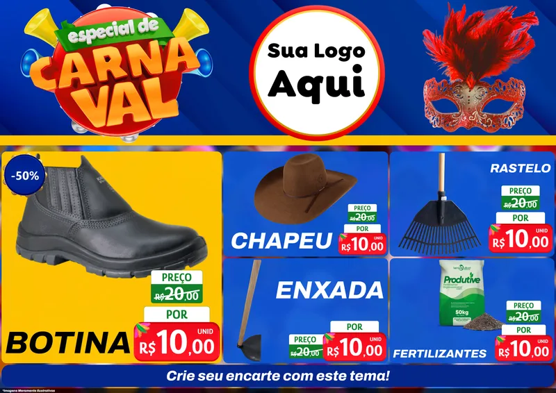 Modelo de Encarte para Encarte A4 Horizontal com o tema Especial de Carnaval para Agropecuária