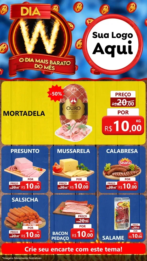 Modelo de Rede Social para Stories com o tema Dia W - O Dia Mais Barato Do Mês para Frios e Laticínios