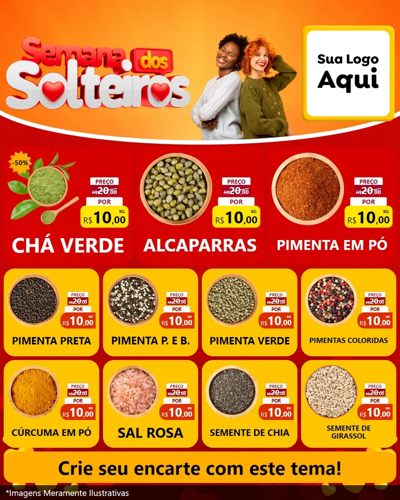 Modelo de Rede Social para Feed Instagram com o tema Semana dos Solteiros para Produtos Naturais