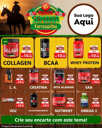 Modelo de Rede Social para Feed Instagram com o tema Especial Semana Farroupilha para Suplementos alimentares