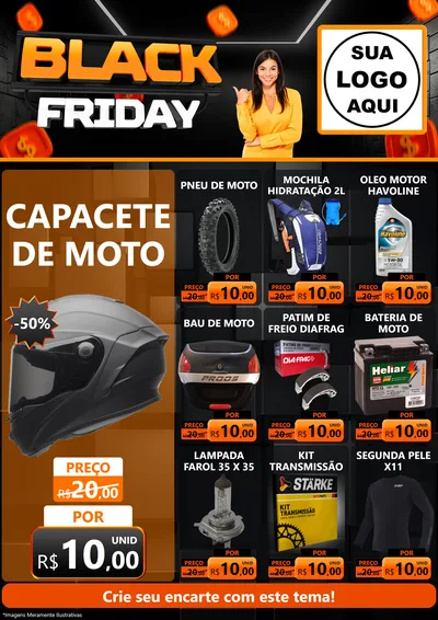 Modelo de Encarte para Encarte A4 Vertical com o tema Black Friday para Moto peças