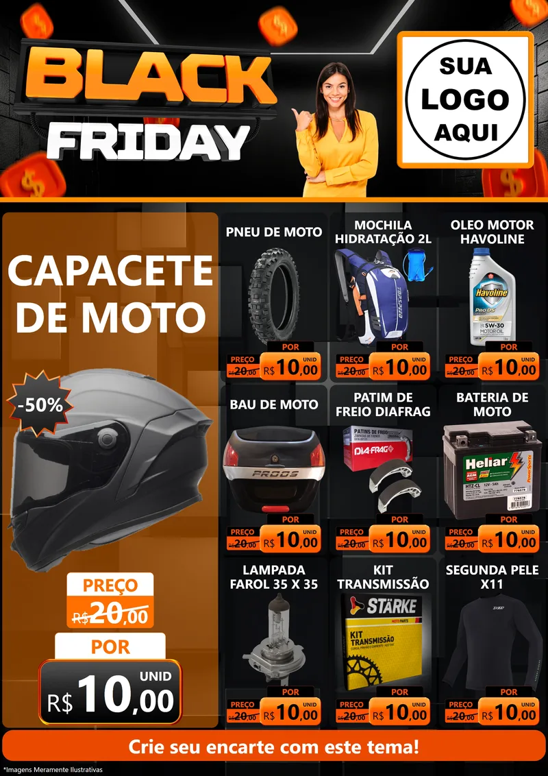 Modelo de Encarte para Encarte A4 Vertical com o tema Black Friday para Moto peças