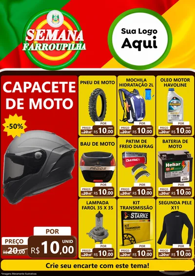 Modelo de Encarte para Encarte A4 Vertical com o tema Semana Farroupilha para Moto peças