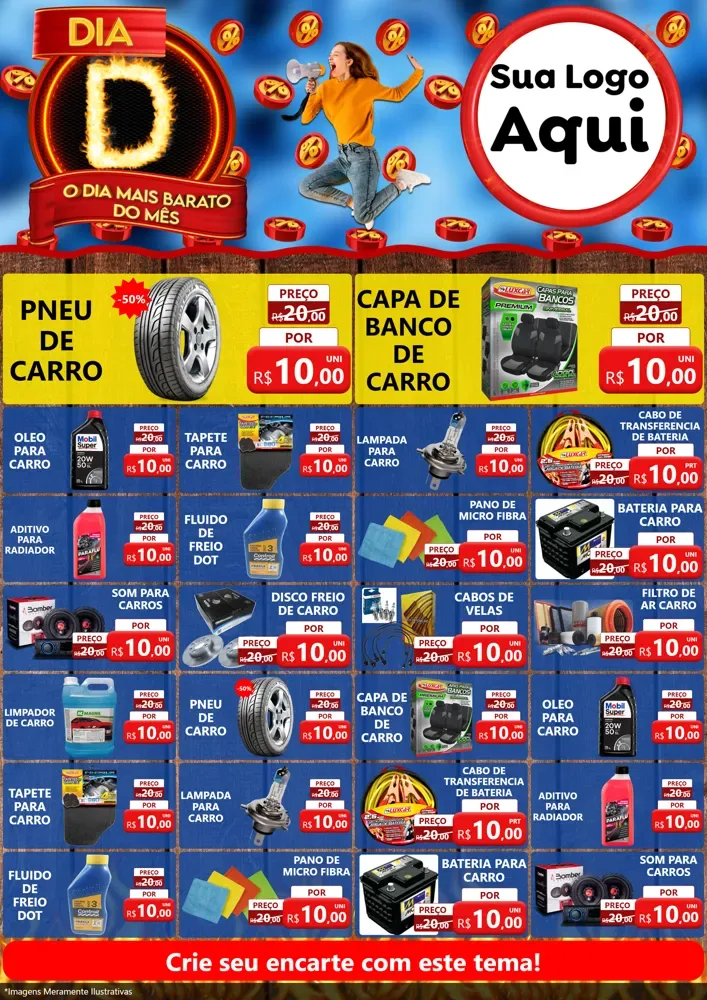 Modelo de Encarte para Encarte A4 Vertical com o tema Dia D - O Dia Mais Barato Do Mês para Auto peças