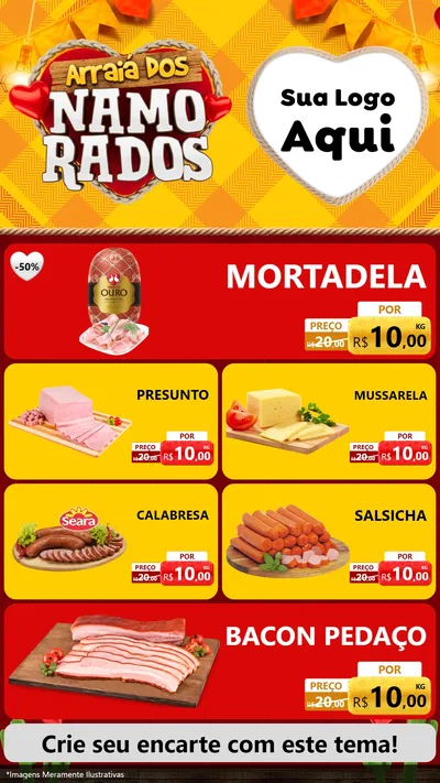 Modelo de TV para TV Vertical com o tema Arraiá dos Namorados para Frios e Laticínios