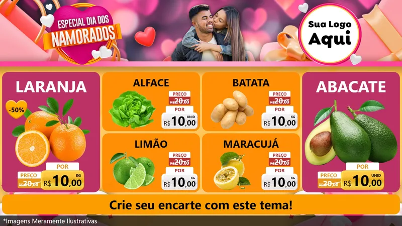 Modelo de TV para TV Horizontal com o tema Especial Dia dos Namorados para Hortifrúti
