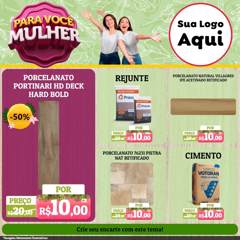 Modelo de Rede Social para Feed Facebook com o tema Para Você Mulher para Pisos e revestimentos