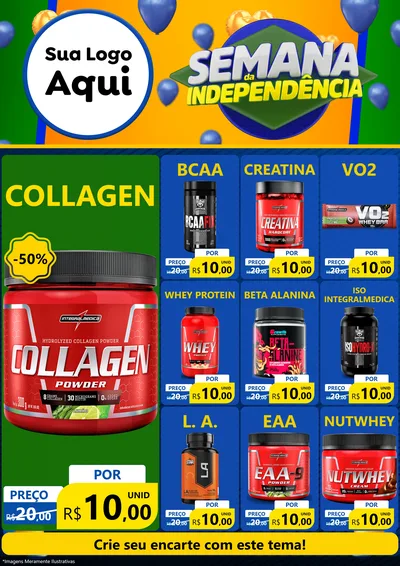 Modelo de Encarte para Encarte A4 Vertical com o tema Semana da Independência para Suplementos alimentares