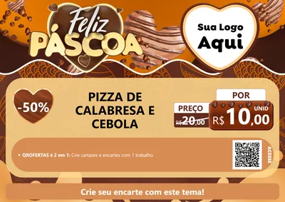 Modelo de Cartaz para Cartaz A4 Horizontal com o tema Feliz Páscoa para Pizzaria