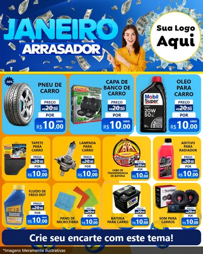 Modelo de Rede Social para Feed Instagram com o tema Janeiro Arrasador para Auto peças
