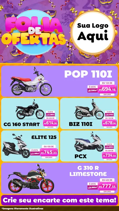 Modelo de TV para TV Vertical com o tema Folia de Ofertas para Concessionaria de Motos