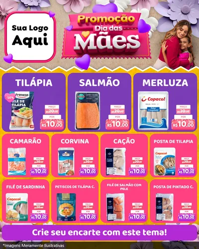 Modelo de Rede Social para Feed Instagram com o tema Promoção Dia das Mães para Peixaria