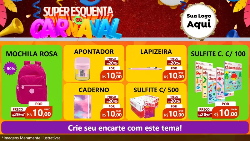 Modelo de TV para TV Horizontal com o tema Super Esquenta de Carnaval para Papelaria