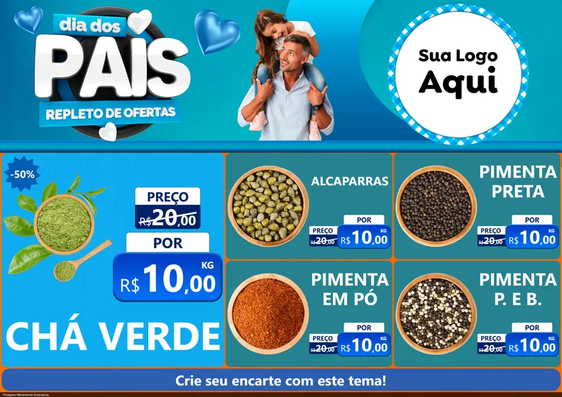 Modelo de Encarte para Encarte A4 Horizontal com o tema Dia Dos Pais Repleto de Ofertas para Produtos Naturais