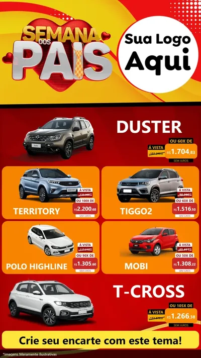 Modelo de TV para TV Vertical com o tema Semana Dos Pais para Concessionaria de Carros
