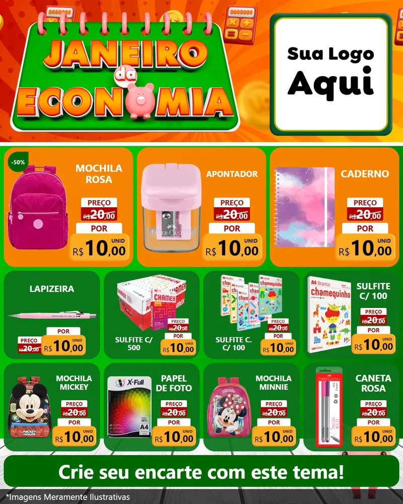 Modelo de Rede Social para Feed Instagram com o tema Janeiro da Economia para Papelaria