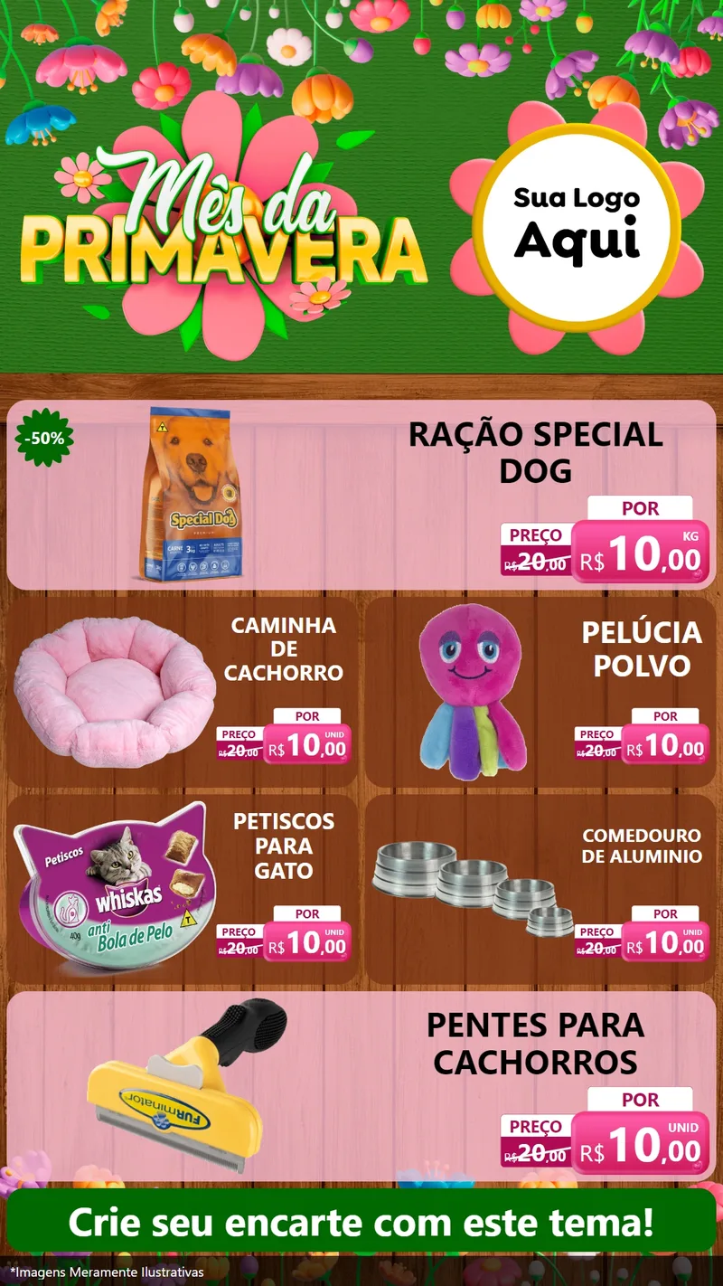 Modelo de TV para TV Vertical com o tema Mês da Primavera para Pet Shop