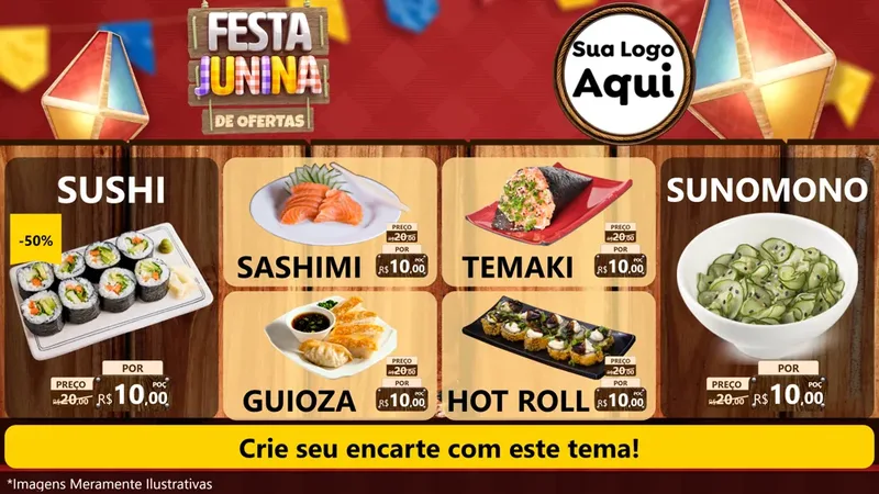 Modelo de TV para TV Horizontal com o tema Festa Junina de Ofertas para Comida japonesa
