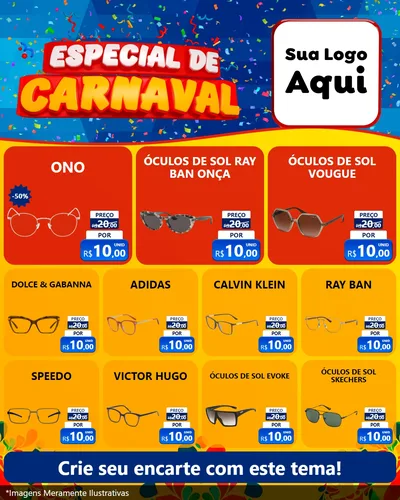 Modelo de Rede Social para Feed Instagram com o tema Especial de Carnaval para Óticas