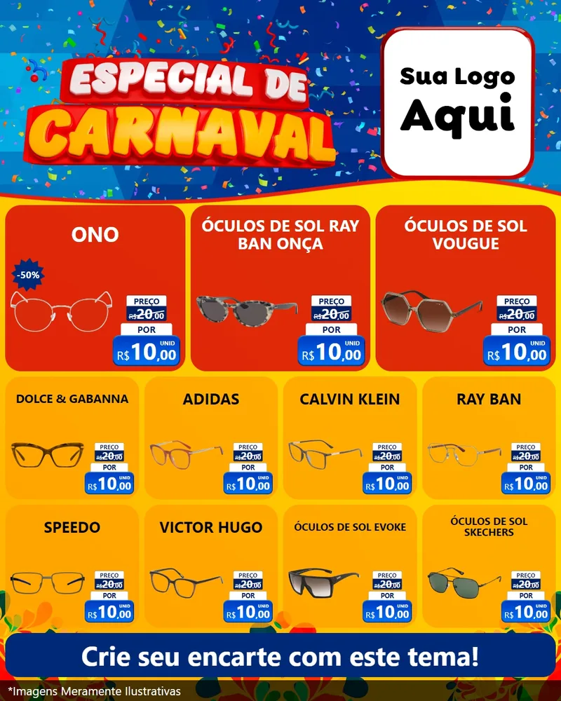 Modelo de Rede Social para Feed Instagram com o tema Especial de Carnaval para Óticas