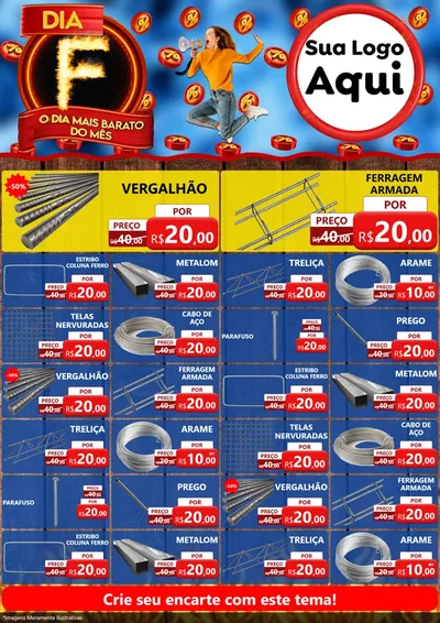Modelo de Encarte para Encarte A4 Vertical com o tema Dia F - O Dia Mais Barato Do Mês para Ferragens