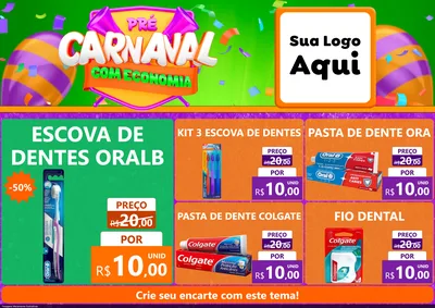Modelo de Encarte para Encarte A4 Horizontal com o tema Pré-Carnaval Com Economia para Higiene Pessoal
