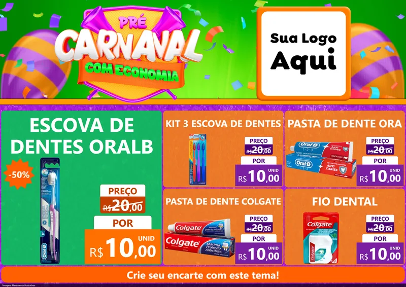 Modelo de Encarte para Encarte A4 Horizontal com o tema Pré-Carnaval Com Economia para Higiene Pessoal