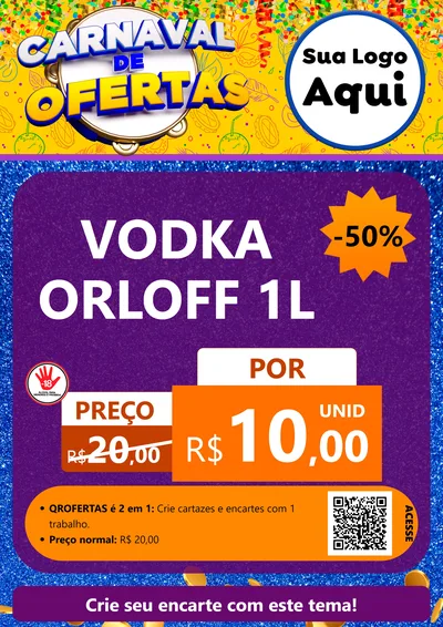 Modelo de Cartaz para Cartaz A4 Vertical com o tema Carnaval de Ofertas para Distribuidora de bebidas