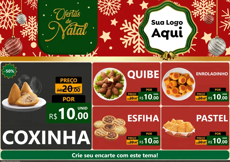 Modelo de Encarte para Encarte A4 Horizontal com o tema Natal de Ofertas para Salgadaria