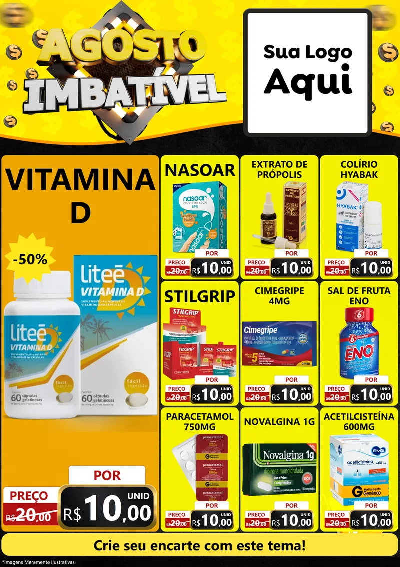 Modelo de Encarte para Encarte A4 Vertical com o tema Agosto Imbatível para Farmácia