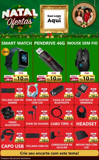Modelo de Encarte para Encarte Grande com o tema Natal de Ofertas para Informática