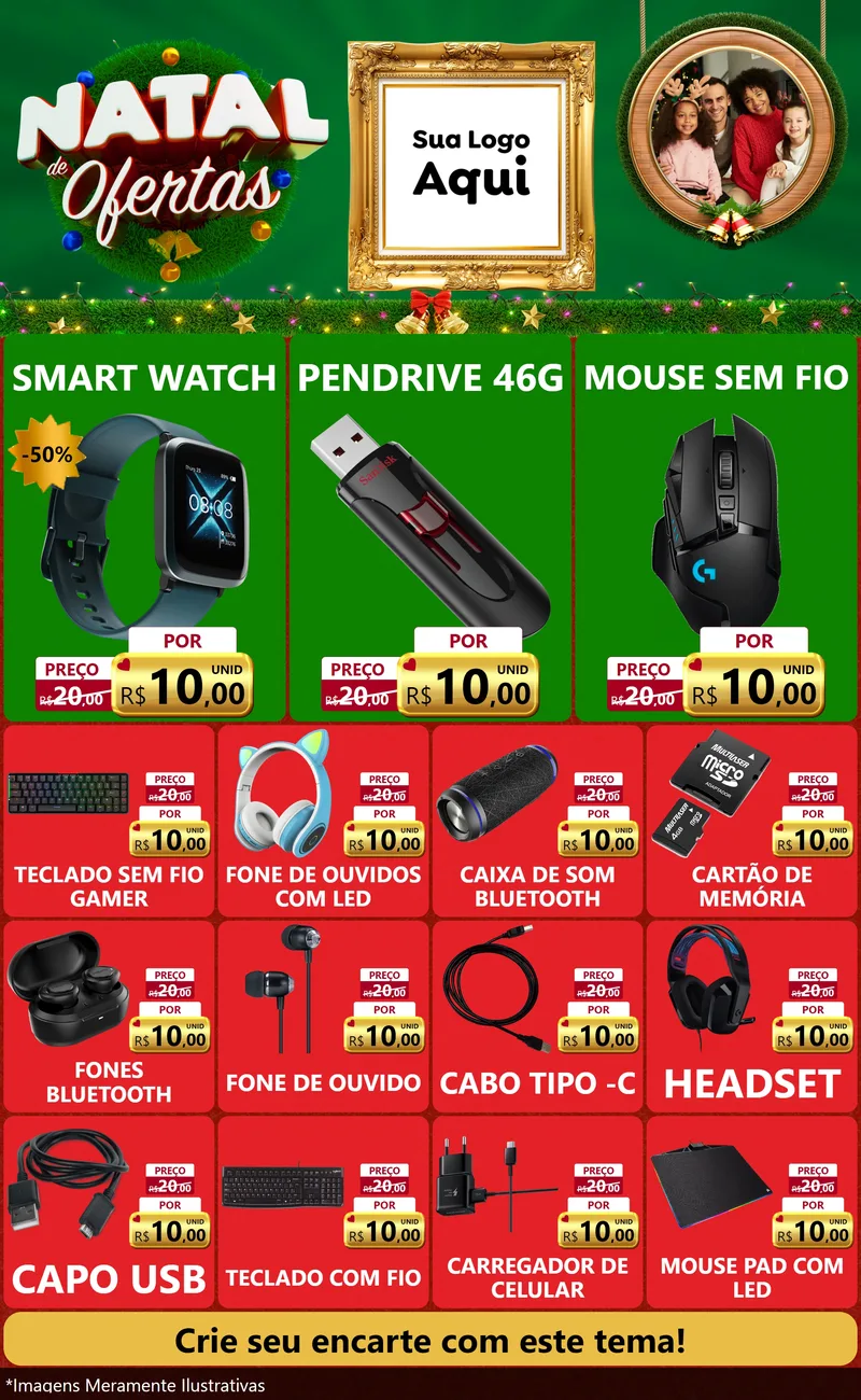 Modelo de Encarte para Encarte Grande com o tema Natal de Ofertas para Informática