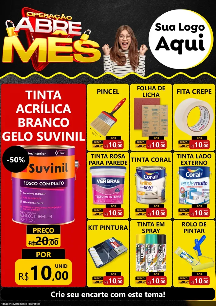 Modelo de Encarte para Encarte A4 Vertical com o tema Operação Abre Mês para Tintas e Ferramentas