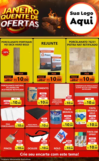 Modelo de Encarte para Encarte Grande com o tema Janeiro Quente de Ofertas para Pisos e revestimentos