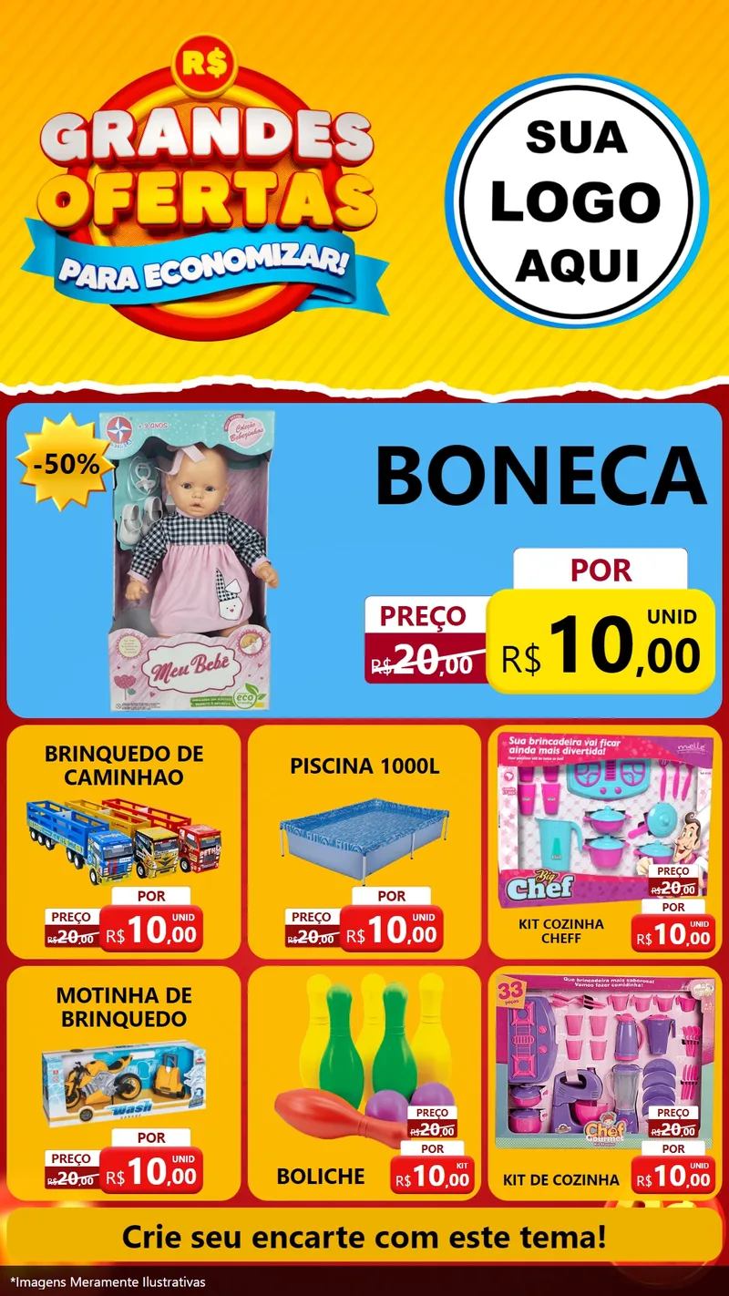 Modelo de Rede Social para Stories com o tema Grandes Ofertas Para Economizar! para Brinquedos