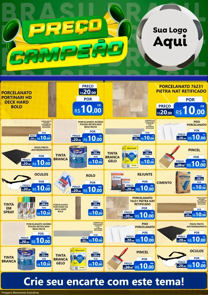 Modelo de Encarte para Encarte A4 Vertical com o tema Preço Campeão - Copa para Pisos e revestimentos