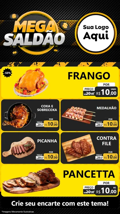 Modelo de TV para TV Vertical com o tema Mega Saldão para Assados