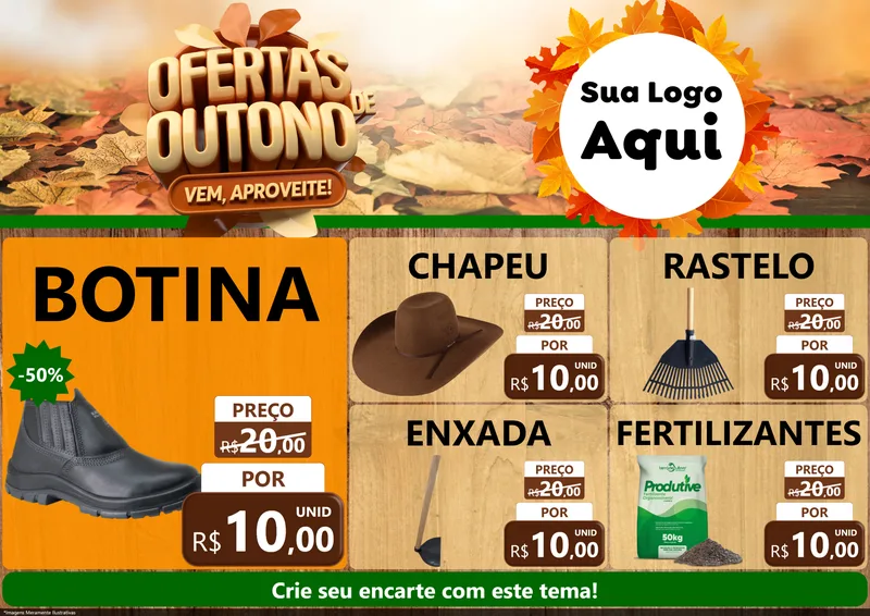 Modelo de Encarte para Encarte A4 Horizontal com o tema Ofertas de Outono - Vem, Aproveite! para Agropecuária