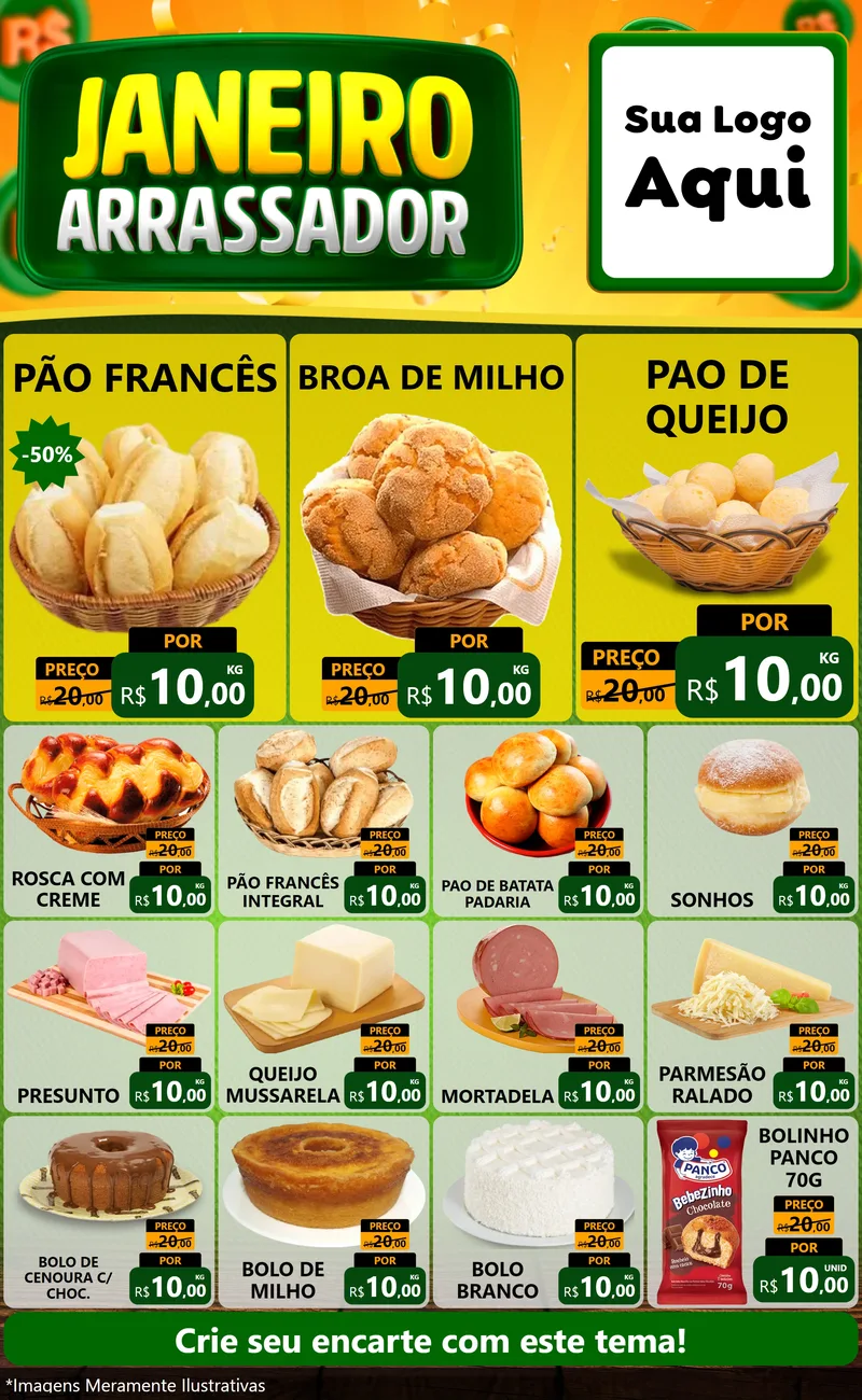 Modelo de Encarte para Encarte Grande com o tema Janeiro Arrasador para Padaria