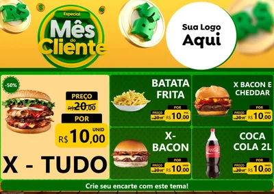 Modelo de Encarte para Encarte A4 Horizontal com o tema Especial Mês do Cliente para Hamburgueria