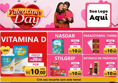 Modelo de Encarte para Encarte A4 Horizontal com o tema Valentine's Day para Farmácia